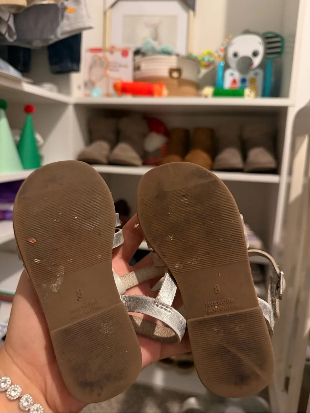 Kids Silver Woven Leather Sandals